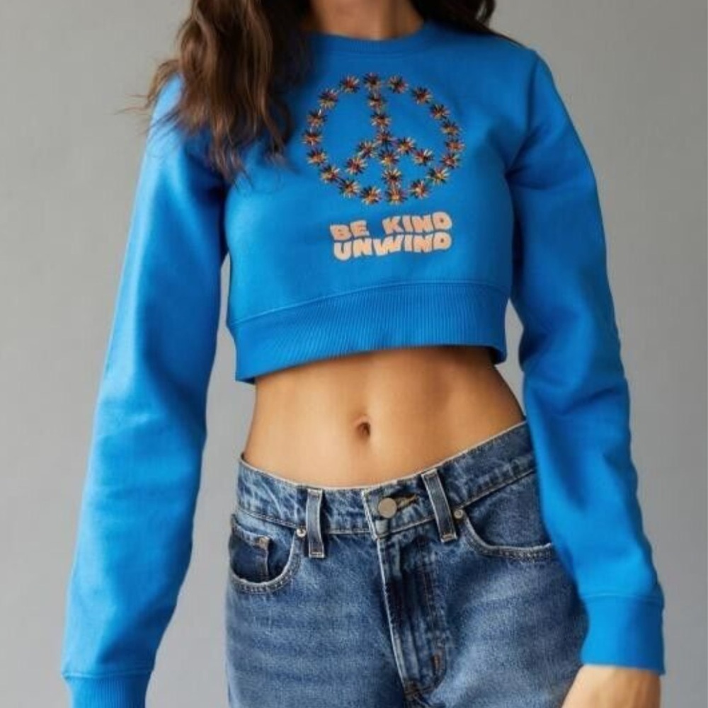 Urban Outfitters Women S Be Kind Unwind Peace Embroidered Cropped Sweatshirt